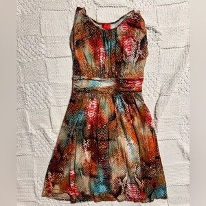 Vintage V Cristina Multicolor Snakeskin Sleeve Midi Dress Size Small